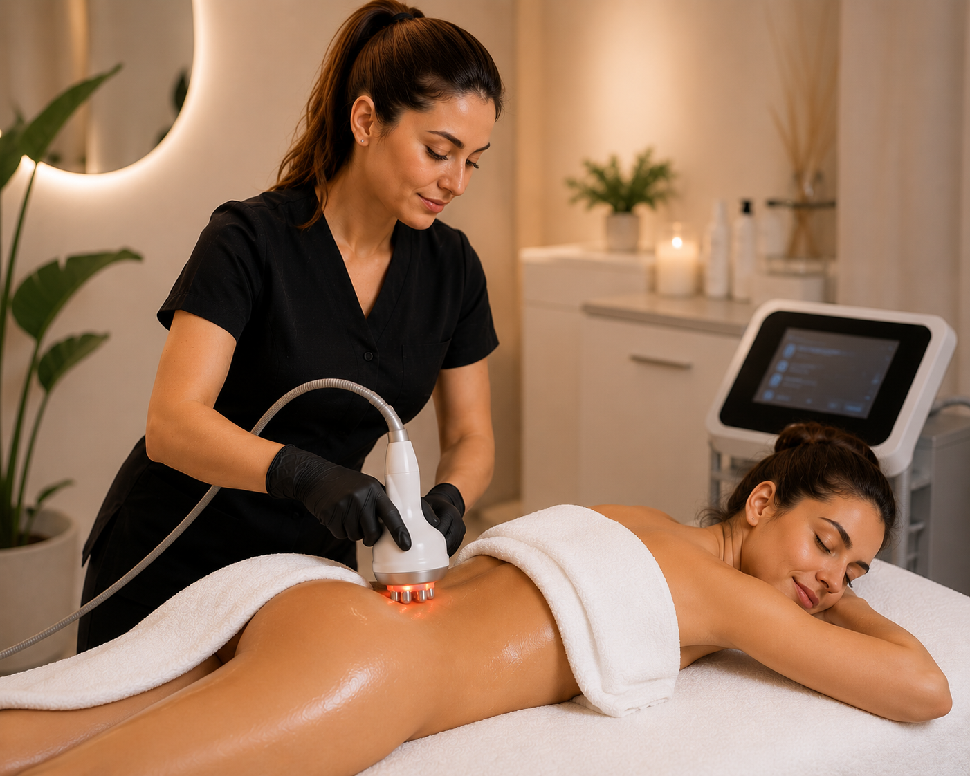 Radiofrequenza corpo su glutei e schiena in cabina estetica