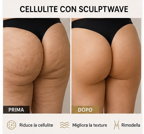 Prima e dopo del trattamento Sculptwave su glutei e cosce per ridurre la cellulite