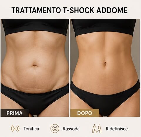 Prima e dopo del trattamento Cryo T-Shock sull'addome per tonificare e rassodare